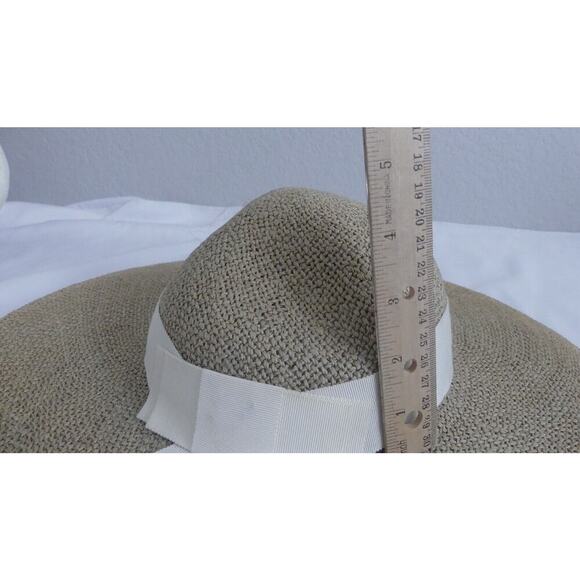 Liz Claiborne Wide Brim Straw Sun Hat White Wrap Around Bow Vintage Y2K Retro - Picture 8 of 8
